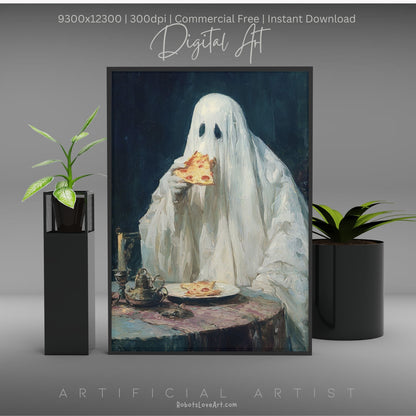 Ghost Pizza | Instant Download | Digital AI Art | Halloween Decor