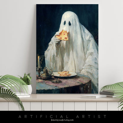 Ghost Pizza | Instant Download | Digital AI Art | Halloween Decor