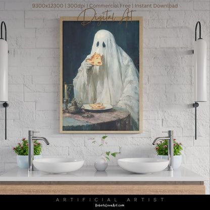 Ghost Pizza | Instant Download | Digital AI Art | Halloween Decor