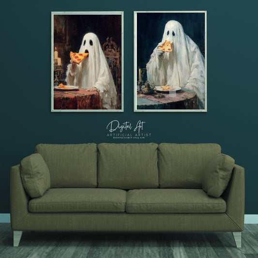 Ghost Pizza | Instant Download | Digital AI Art | Halloween Decor