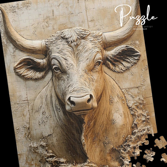 Bull Puzzle, Farmhouse Decor, Jigsaw Puzzle Gift, Cow Art, Family Game Night, Relaxing Hobby, Unique Home Gift