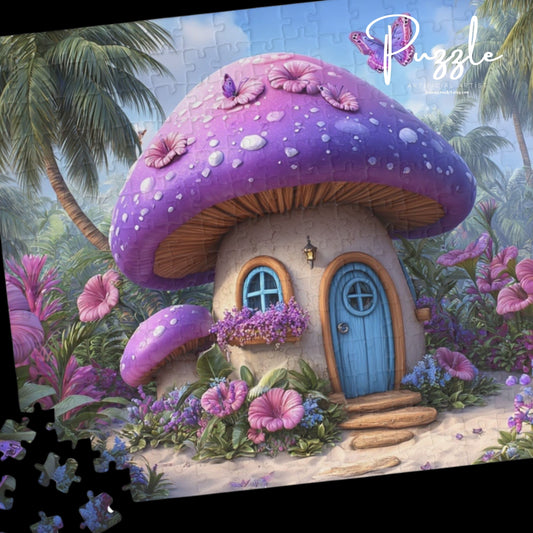 Whimsical Mushroom House Puzzle - 110, 252, 520, 1014-piece, Jigsaw Puzzle, Gift for Nature Lovers, Family Activity, Cozy Home Decor