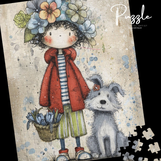 Whimsical Flower Girl Puzzle - 110, 252, 520, 1014-piece, Family Fun, Gifts for Kids, Home Decor, Puzzle Lovers