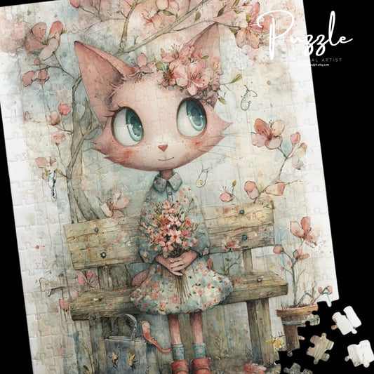 Whimsical Cat Flower Puzzle | Cat Lover Gift, Family Fun Game, Home Decor, Kids Puzzle, Unique Artwork