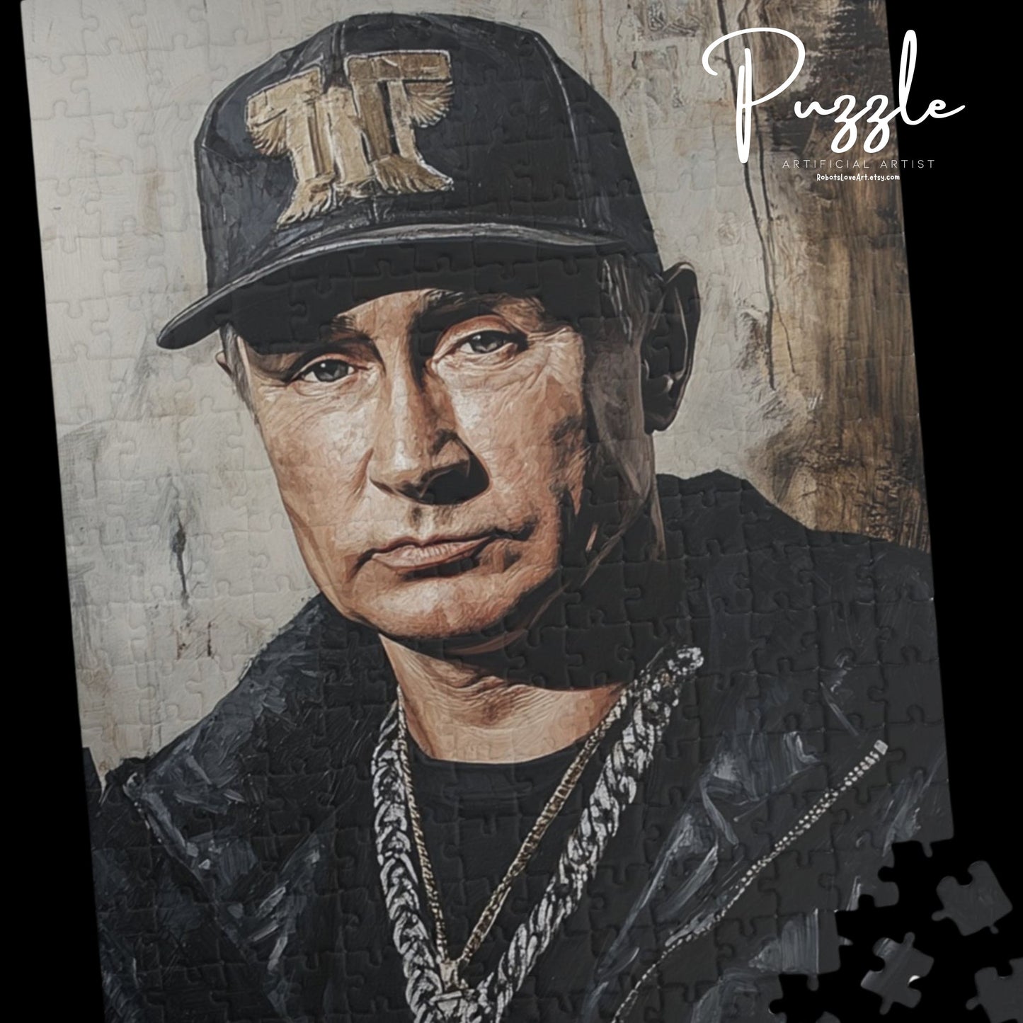 Putin Artistic Puzzle featuring Iconic Portrait, Jigsaw Puzzle, Unique Political Satire Gift