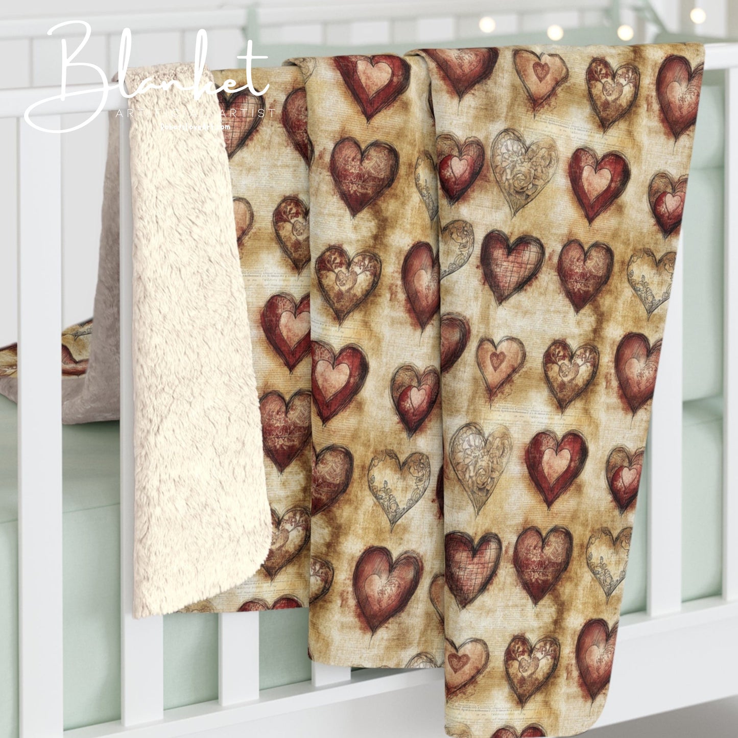 Cozy Hearts Sherpa Fleece Blanket, Warm Snuggle Blanket, Cuddle Blanket for Valentine’s Day, Romantic Gift, Home Decor
