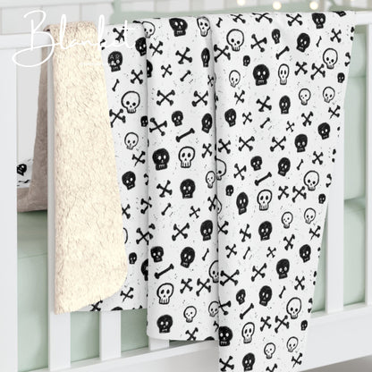 Gothic Skull Sherpa Fleece Blanket, Warm Throw Blanket for Cozy Nights, Halloween Decor, Gift for Him or Her