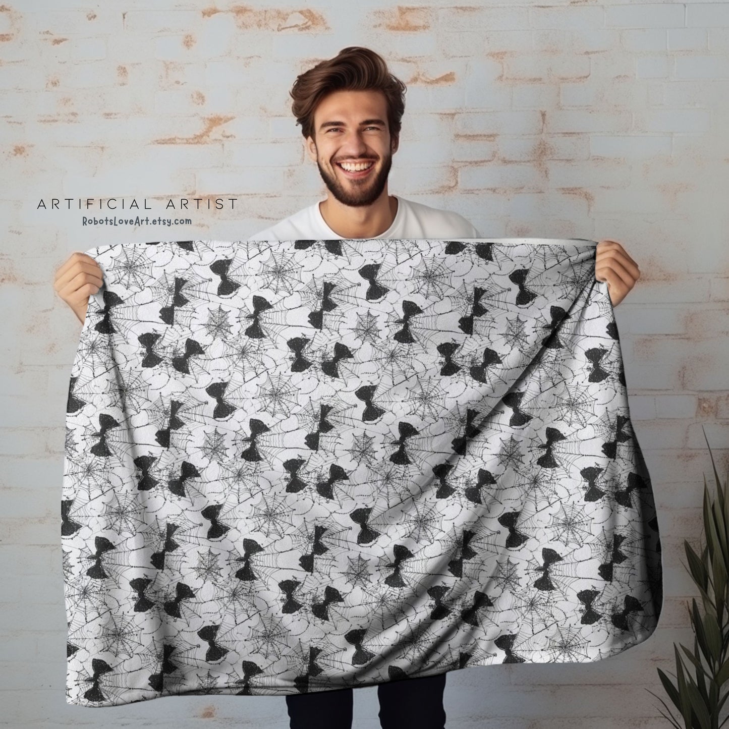 Spiderweb Cozy Velveteen Plush Blanket with Stylish Bow Pattern, Gift for Her, Snuggle Blanket, Halloween Blanket, Warm Throw