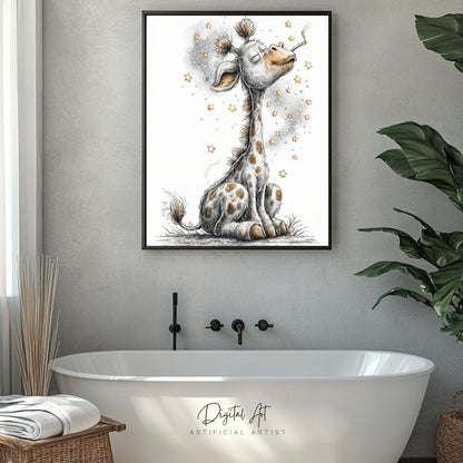 Smoking Giraffe Painting | Instant Download | Digital AI Art | Camel Cigarettes Inspired Wall Art
