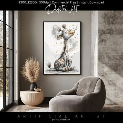Smoking Giraffe Painting | Instant Download | Digital AI Art | Camel Cigarettes Inspired Wall Art