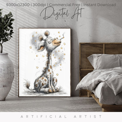 Smoking Giraffe Painting | Instant Download | Digital AI Art | Camel Cigarettes Inspired Wall Art