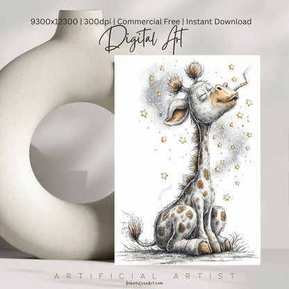 Smoking Giraffe Painting | Instant Download | Digital AI Art | Camel Cigarettes Inspired Wall Art