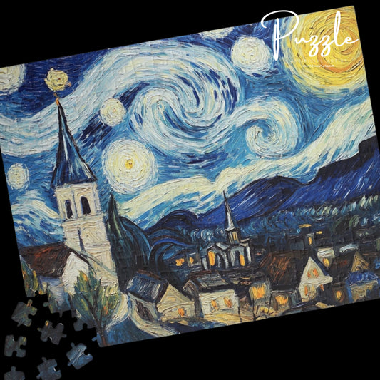 Artistic Puzzle - Starry Night Design, Family Game Night, Mindfulness Activity, Unique Gift for Art Lovers