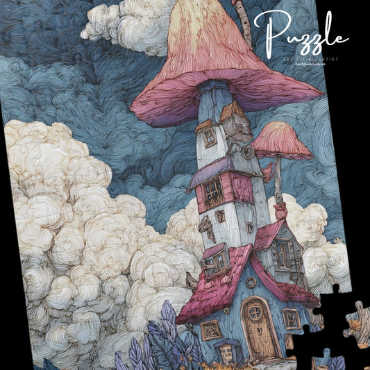 Elf Mushroom House Puzzle, Jigsaw Puzzle for Adults and Kids, Gift for Puzzle Lovers, Family Game Night