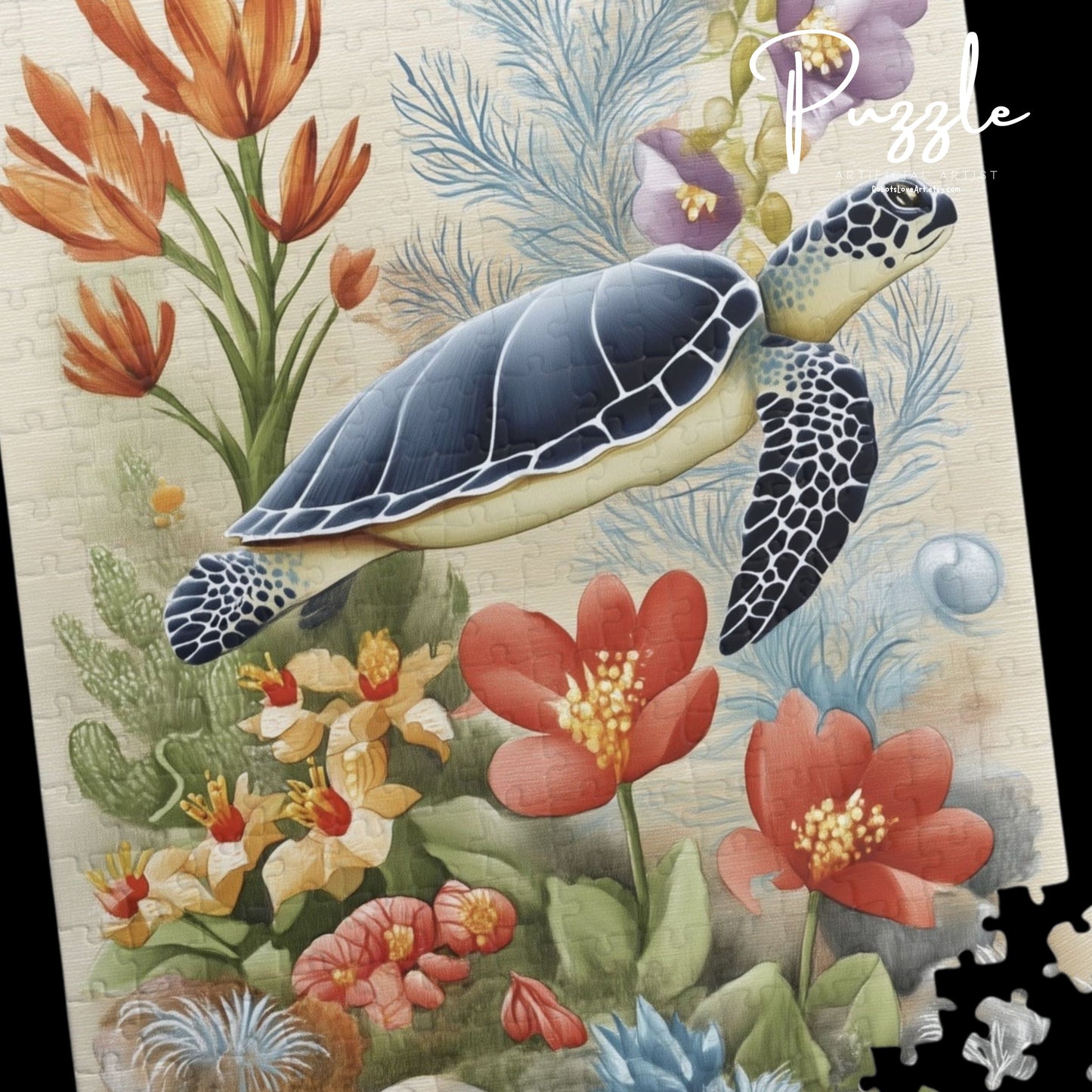 Turtle Puzzle | Nature Art Puzzle, Sea Turtle Decor, Eco-Friendly Family Activity, Gift for Ocean Lovers, Educational Fun