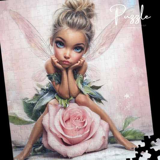 Puzzle - Adorable Fairy Sitting on Rose Bud