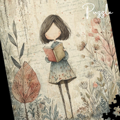 Charming Illustrated Puzzle - Cozy Reading Girl Design, Gift for Book Lovers, Family Game Night, Educational Fun, Home Decor