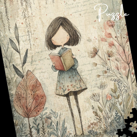 Charming Illustrated Puzzle - Cozy Reading Girl Design, Gift for Book Lovers, Family Game Night, Educational Fun, Home Decor