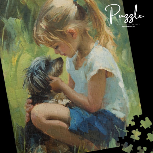 Puzzle - Little Girl and Dog in Tall Grass - 110, 252, 520, 1014-piece