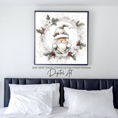 Christmas Gnome Decor| Instant Download | Digital AI Art | Fantasy White Christmas Wall Art