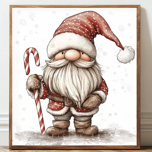 Christmas Cane Gnome Decor| Instant Download | Digital AI Art | Fantasy Wall Art