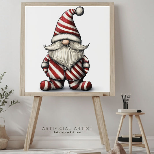 Christmas Cane Gnome Suit | Instant Download | Digital AI Art | Festive Gnome Wall Art