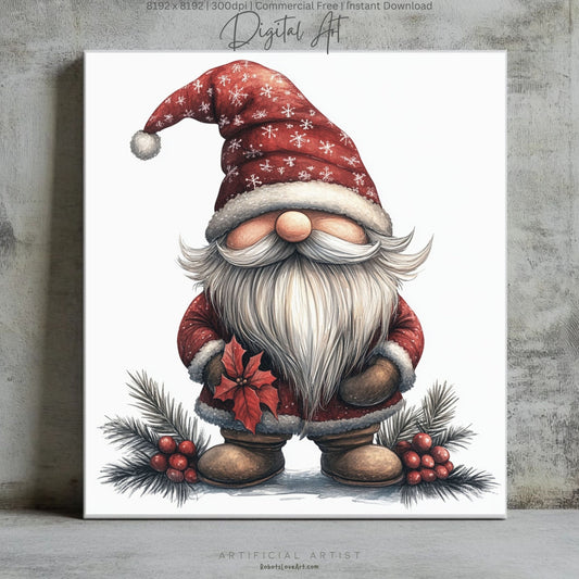 Mistletoe Christmas Cane Gnome Suit | Instant Download | Digital AI Art | Happy Gnome Wall Art