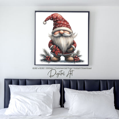 Mistletoe Christmas Cane Gnome Suit | Instant Download | Digital AI Art | Happy Gnome Wall Art