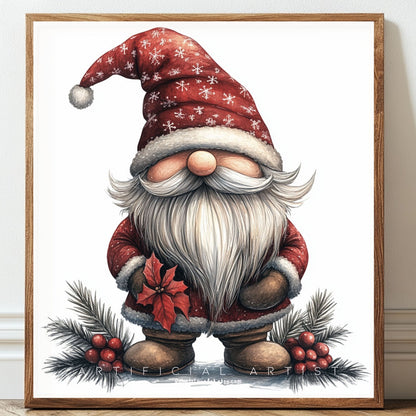 Mistletoe Christmas Cane Gnome Suit | Instant Download | Digital AI Art | Happy Gnome Wall Art