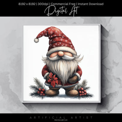 Mistletoe Christmas Cane Gnome Suit | Instant Download | Digital AI Art | Happy Gnome Wall Art