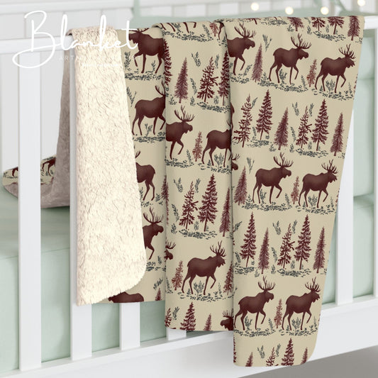 Cozy moose Pastern Sherpa Fleece Blanket | Warm Throw for Winter, Outdoor Adventures, Camping, Holidays, Home Decor