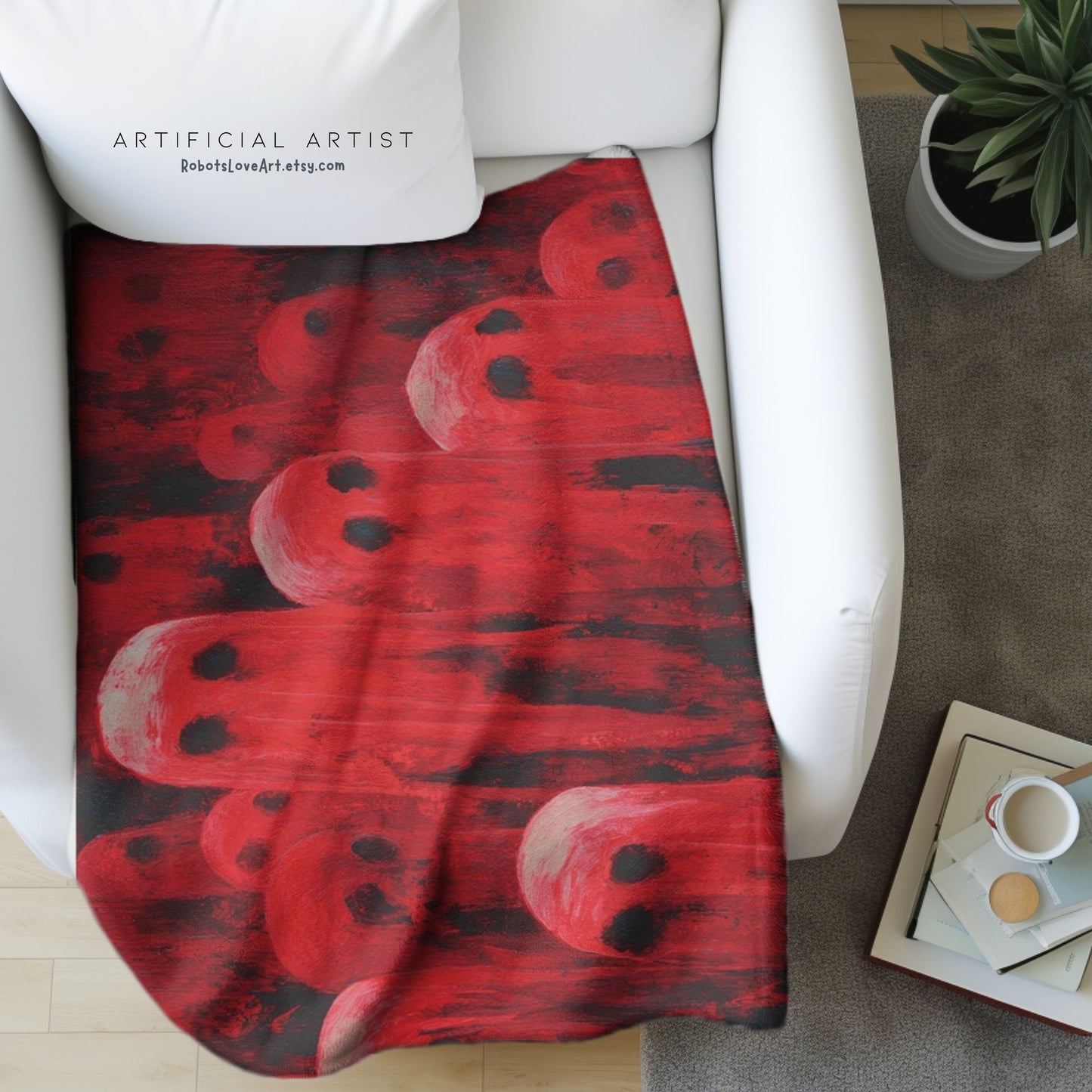 Plush Blanket Red Hot Ghosts for Halloween