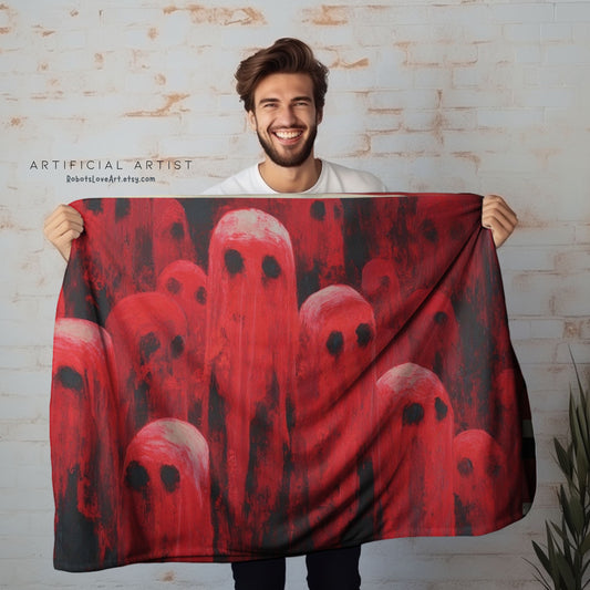 Plush Blanket Red Hot Ghosts for Halloween