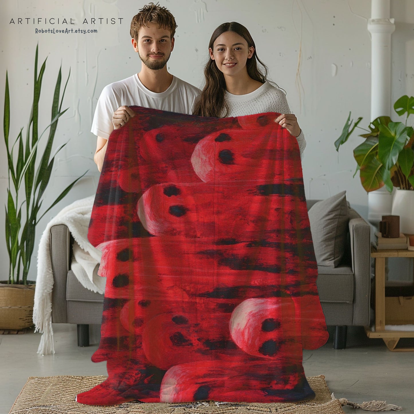 Plush Blanket Red Hot Ghosts for Halloween