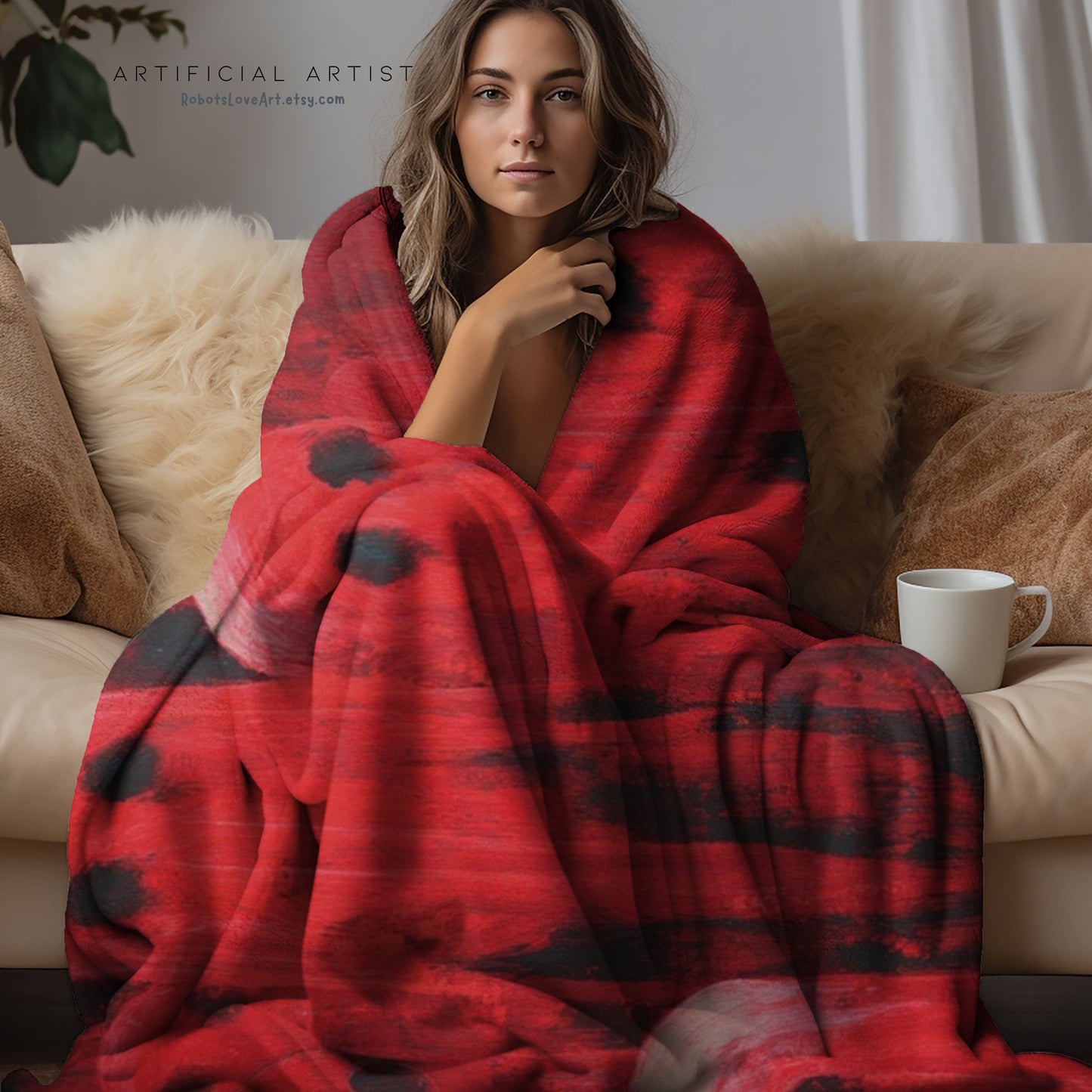 Plush Blanket Red Hot Ghosts for Halloween