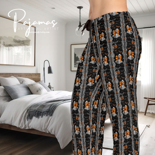 Cute Halloween Ghost Lace Paatern Women's Pajama Pants, Gifts for Her
