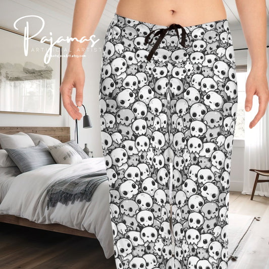 Gothic Skull Print Women's Pajama Pants, Cozy Lounge Wear, Halloween Sleepwear, Skulls PJs, Unique Gift for Her