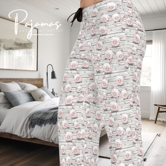 Cute Country Pig Pattern Women's Pajama Pants, Cozy Sleepwear