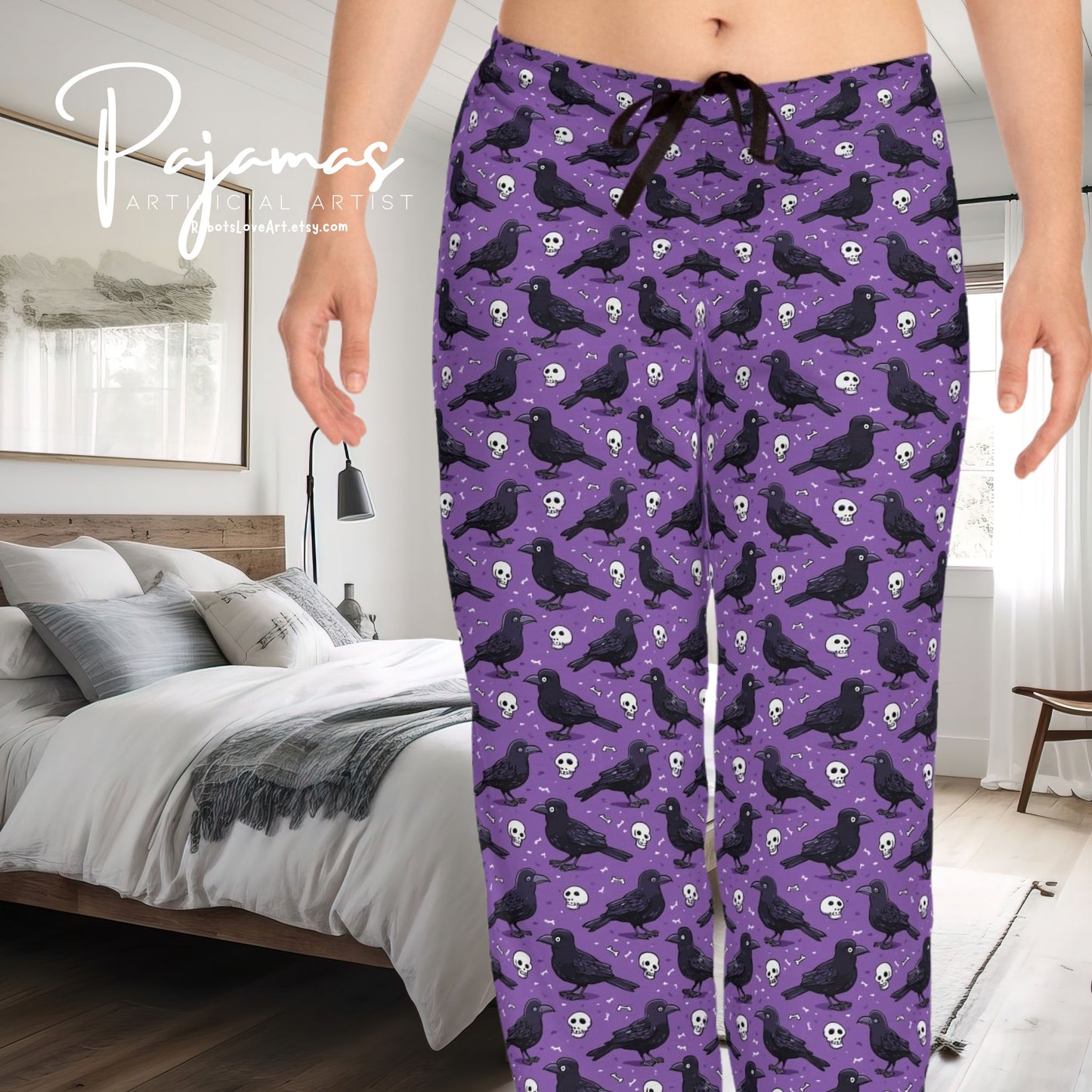 Cozy Women's Pajama Pants with Whimsical Purple Bird Print, Sleepwear, Loungewear, Gift for Her, Casual Comfort