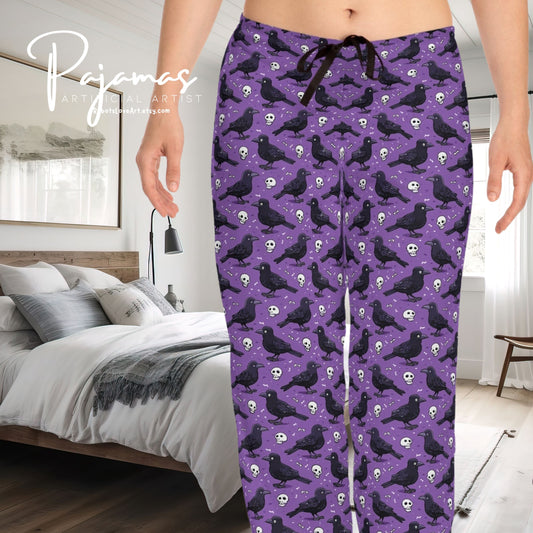 Cozy Women's Pajama Pants with Whimsical Purple Bird Print, Sleepwear, Loungewear, Gift for Her, Casual Comfort