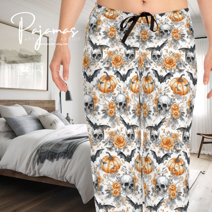 Spooky Halloween Women's Pajama Pants | Cozy Sleepwear, AOP Lounge Pants, Gift for Her, Pumpkin & Skull Print, Fall PJs