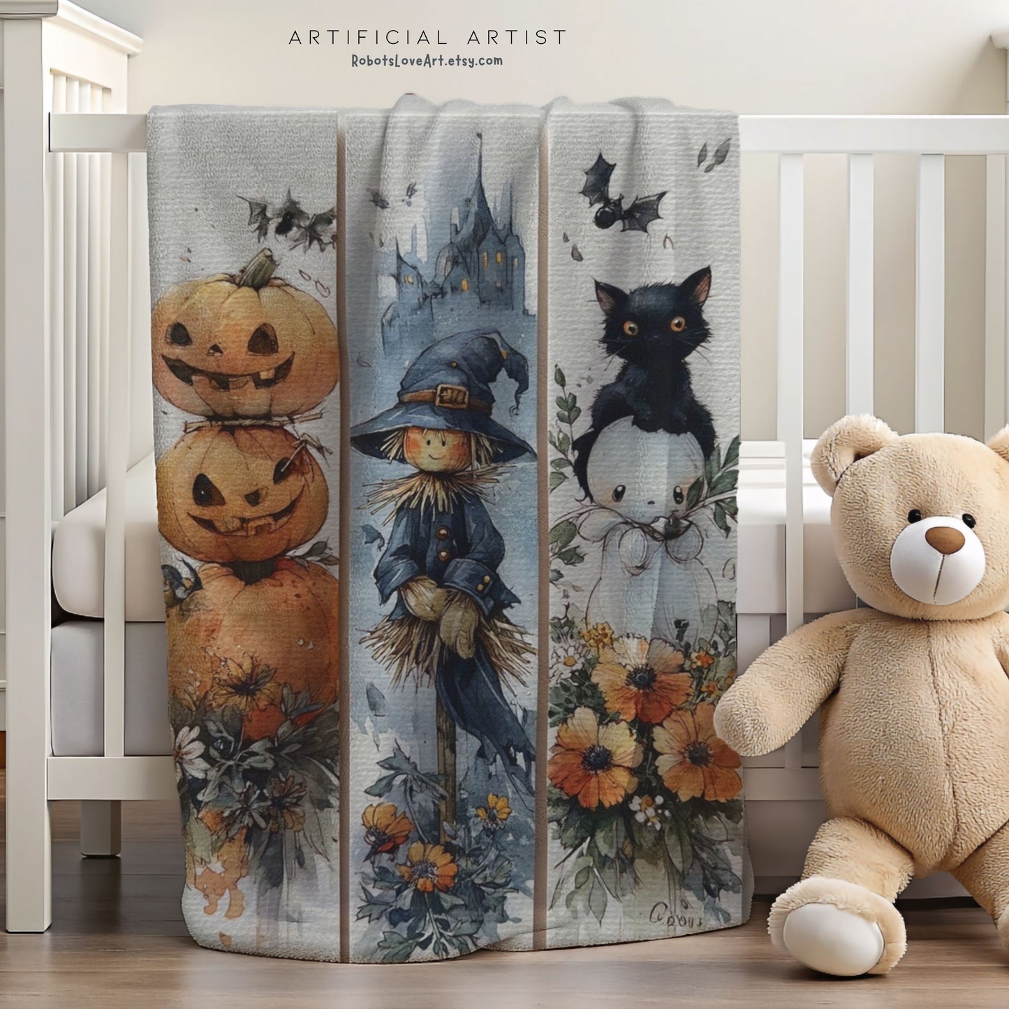 Halloween-Themed Velveteen Plush Blanket, Cozy Blanket for Fall, Scary Pumpkin Blanket, Home Decor, Gift for Halloween Lovers