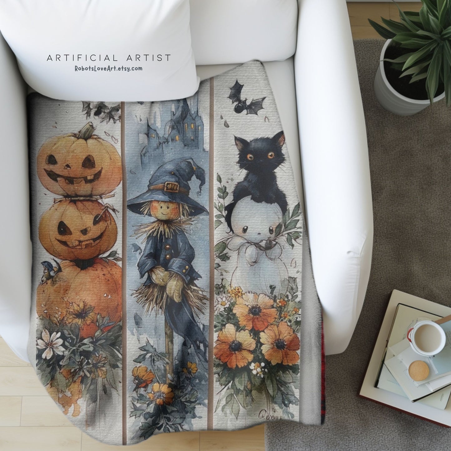 Halloween-Themed Velveteen Plush Blanket, Cozy Blanket for Fall, Scary Pumpkin Blanket, Home Decor, Gift for Halloween Lovers