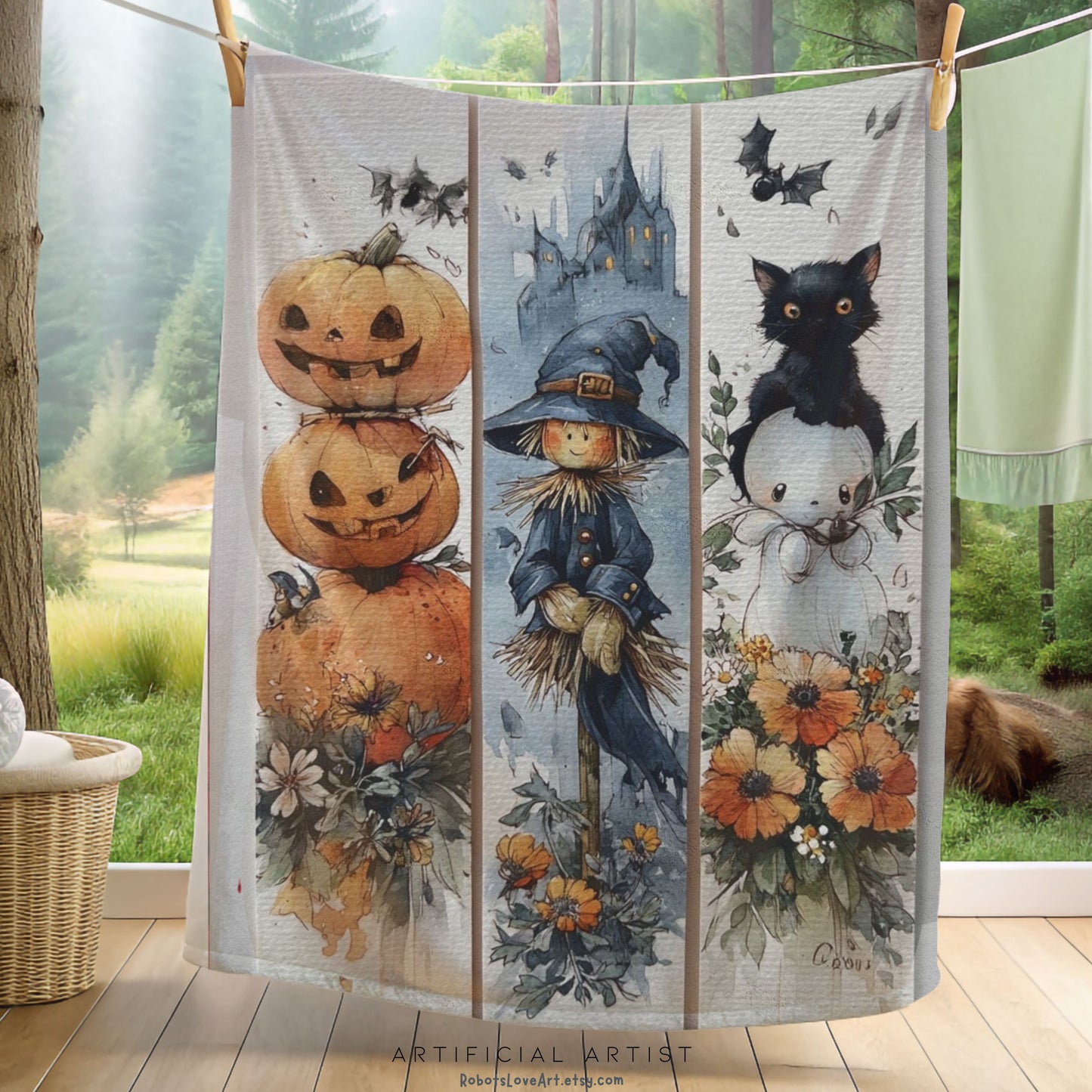 Halloween-Themed Velveteen Plush Blanket, Cozy Blanket for Fall, Scary Pumpkin Blanket, Home Decor, Gift for Halloween Lovers