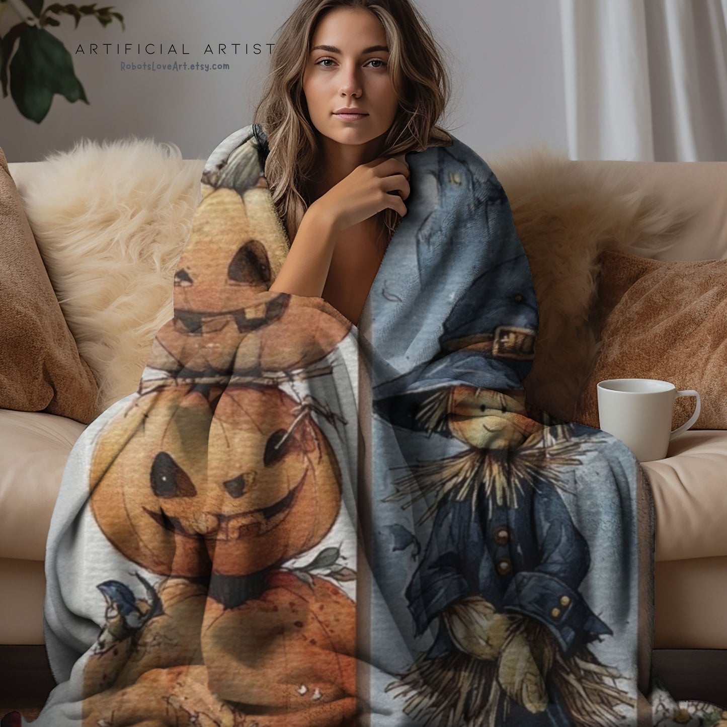 Halloween-Themed Velveteen Plush Blanket, Cozy Blanket for Fall, Scary Pumpkin Blanket, Home Decor, Gift for Halloween Lovers