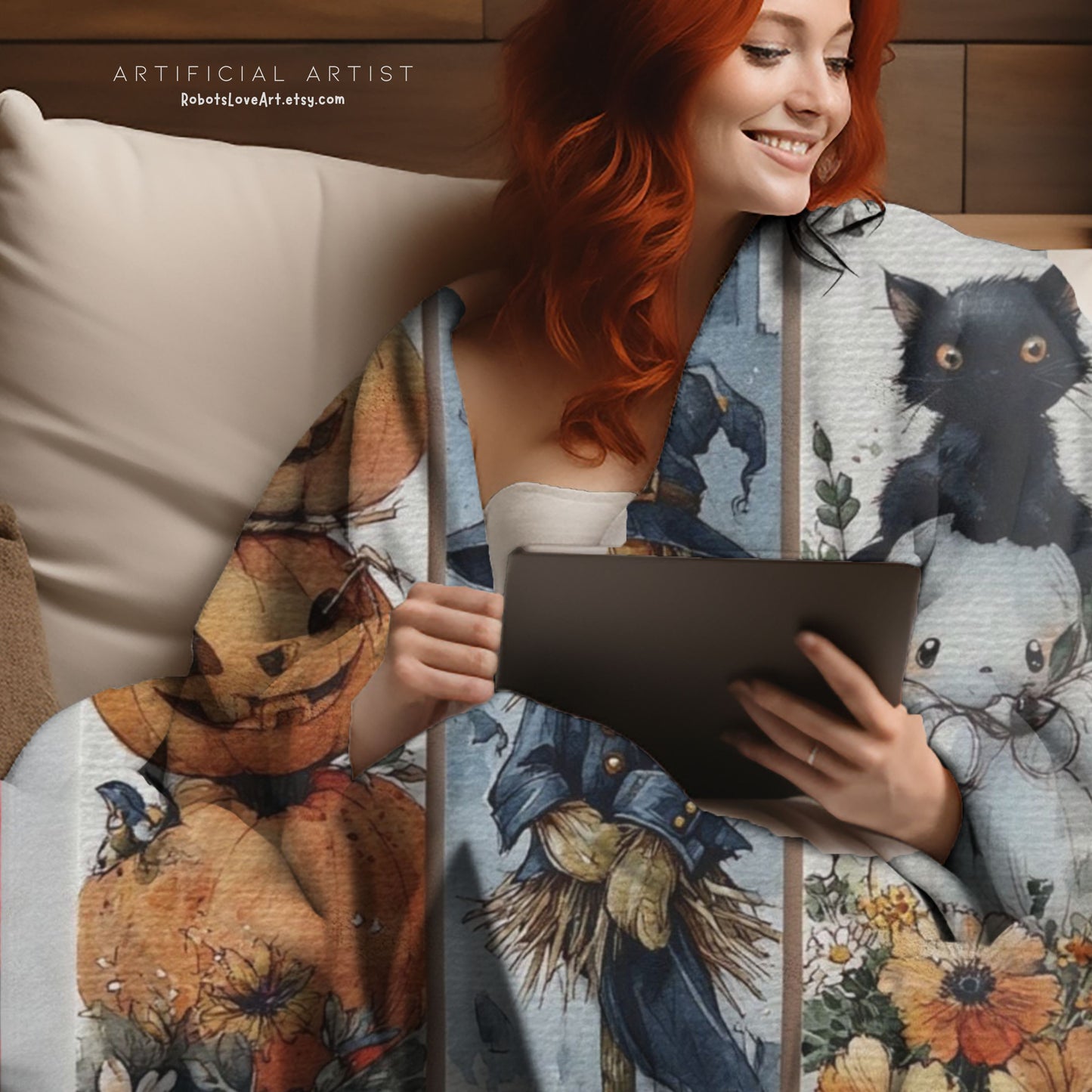 Halloween-Themed Velveteen Plush Blanket, Cozy Blanket for Fall, Scary Pumpkin Blanket, Home Decor, Gift for Halloween Lovers