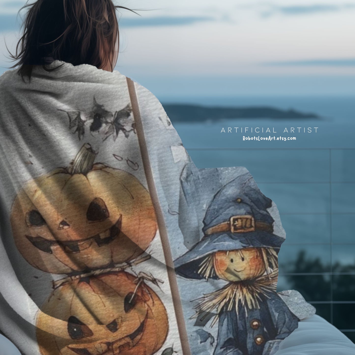 Halloween-Themed Velveteen Plush Blanket, Cozy Blanket for Fall, Scary Pumpkin Blanket, Home Decor, Gift for Halloween Lovers