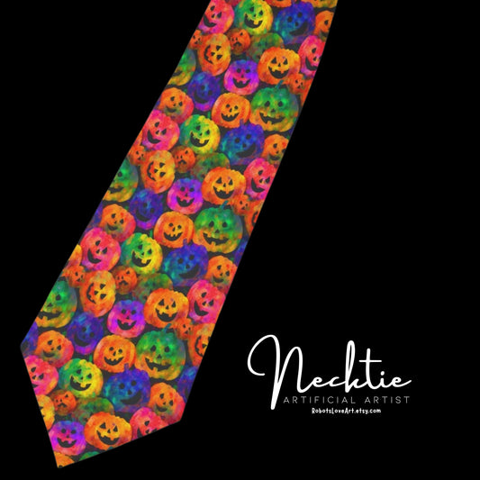 Colorful Pumpkin Necktie, Fun Tie for Halloween, Gifts for Men, Costume Tie for Party