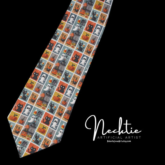 Unique Halloween Pattern Artwork, Fun Spooky Necktie, Fall Fashion Accessory, Office Attire, Creative Neckwear