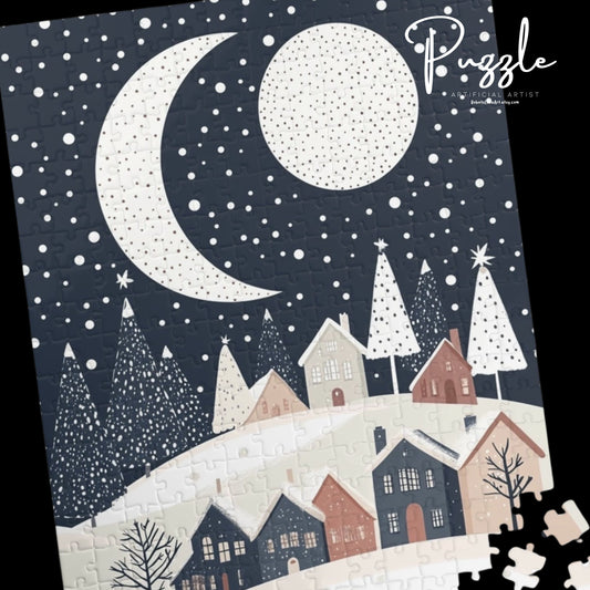 Winter Night Puzzle with Scenic Landscape Design, Holiday Gift, Family Activity, Cozy Nights, Home Decor, Unique Gift Idea